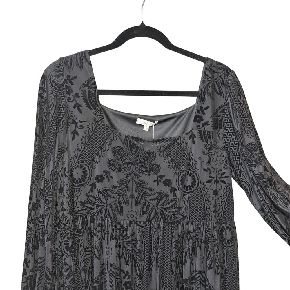 Easel Black Velvet Burnout Boho Babydoll Dress Long Sleeve NWT Large gothic dark - Picture 5 of 9